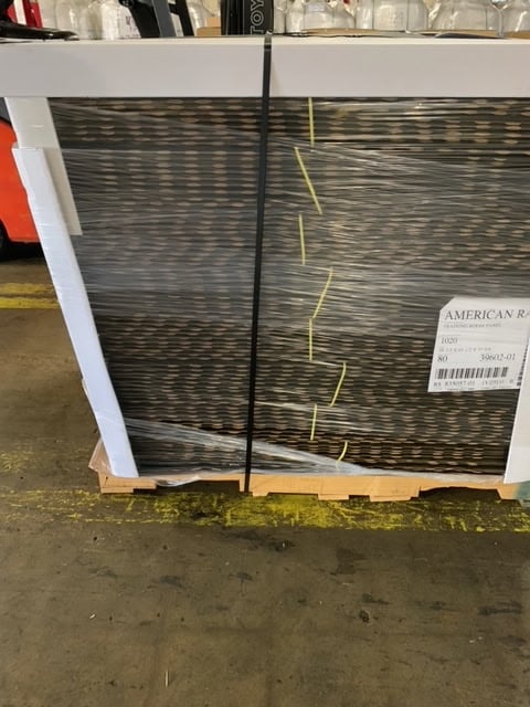 Wall panel pallet with American Range Walls shipping label and intact packaging